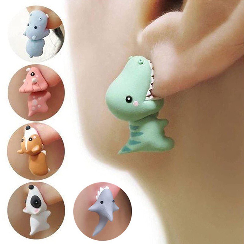 1 Đôi Khuyên Tai Đất Sét Polymer Polymer Hình Khủng Long Dễ Thương Cho Nữ
