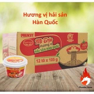 Thùng 12 tô mì trộn Miliket hương vị hải sản Hàn Quốc tô 105g