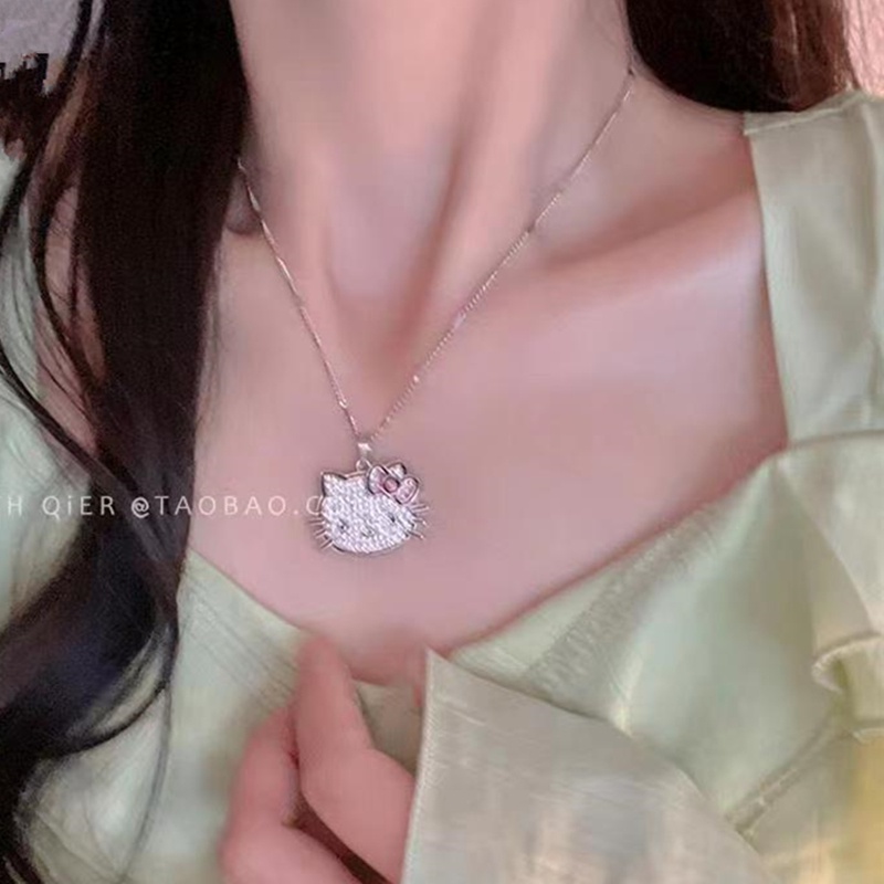 Vòng cổ Hình Mèo Hello Kitty Hoạt Hình Đính Đá Pha Lê Sang Trọng Cho Nữ