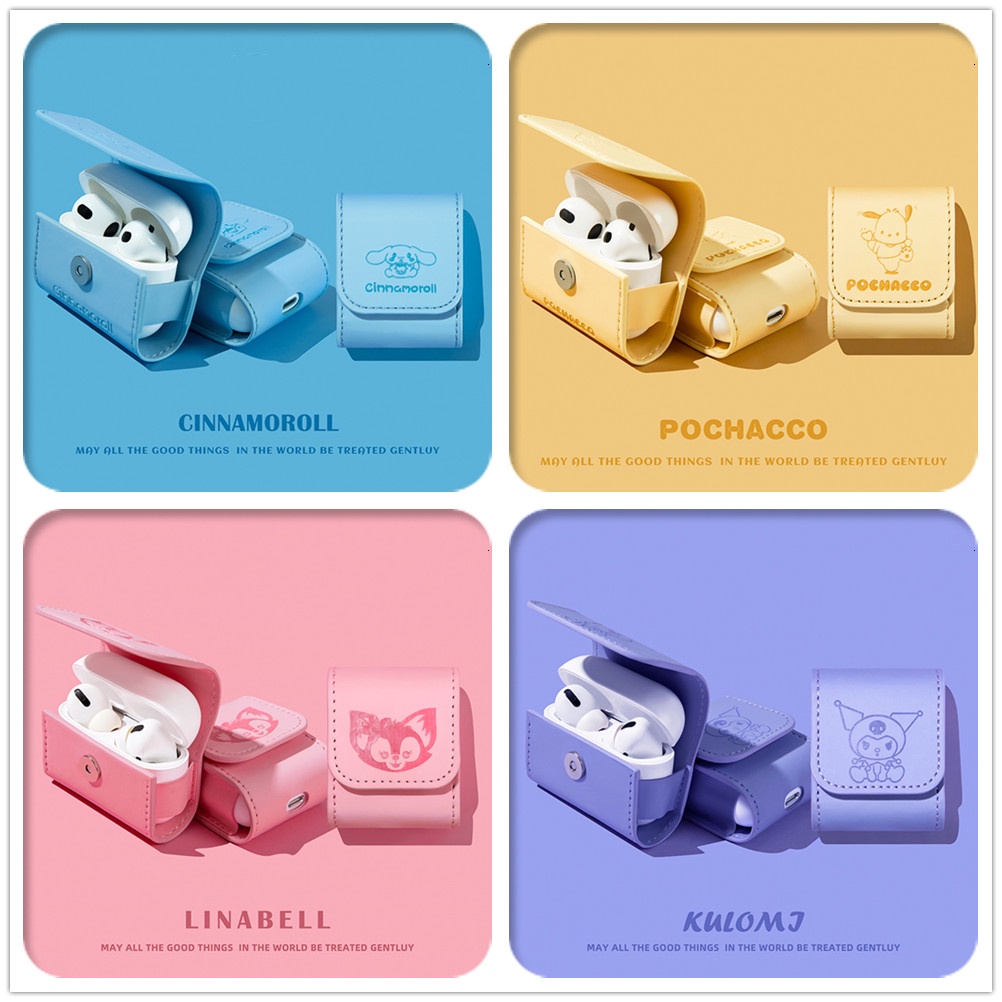 Vỏ Bảo Vệ Hộp Sạc Tai Nghe AirPods GEN 1 2 3 Pro Bằng Da PU Mềm Họa Tiết Hoạt Hình Dễ