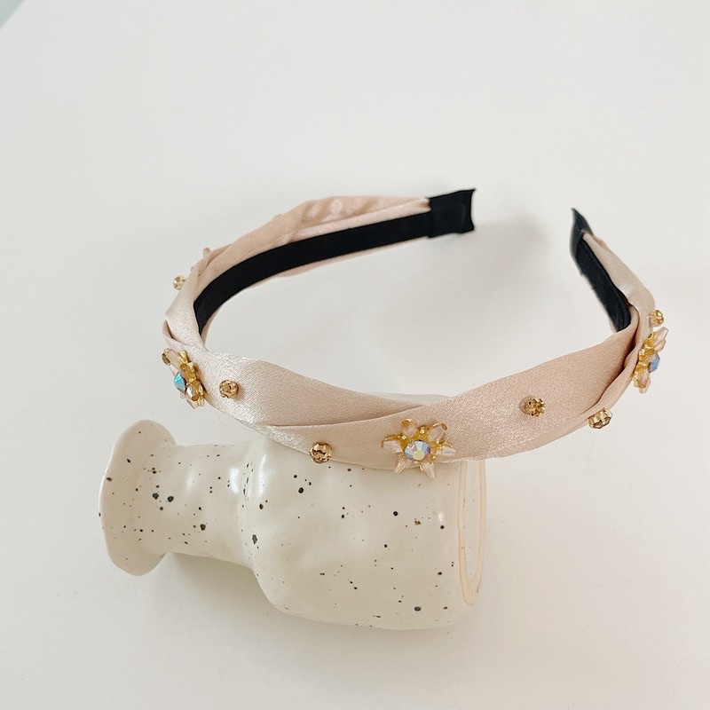 Băng đô Hàn Quốc Vải Satin Đính Hoa Đá Màu Vintage Thu Đông