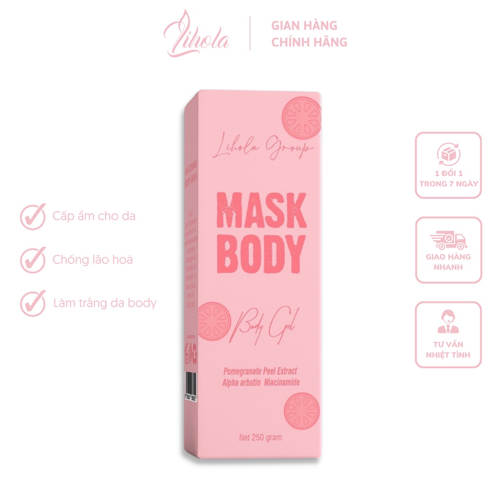 Gel Mask Body Lihola Cấp Ẩm Dưỡng Kích Trắng Chống Lão Hoá Phục Hồi Da 250gr Tặng Kèm Gói Tẩy Tế Bào Chết Hồng