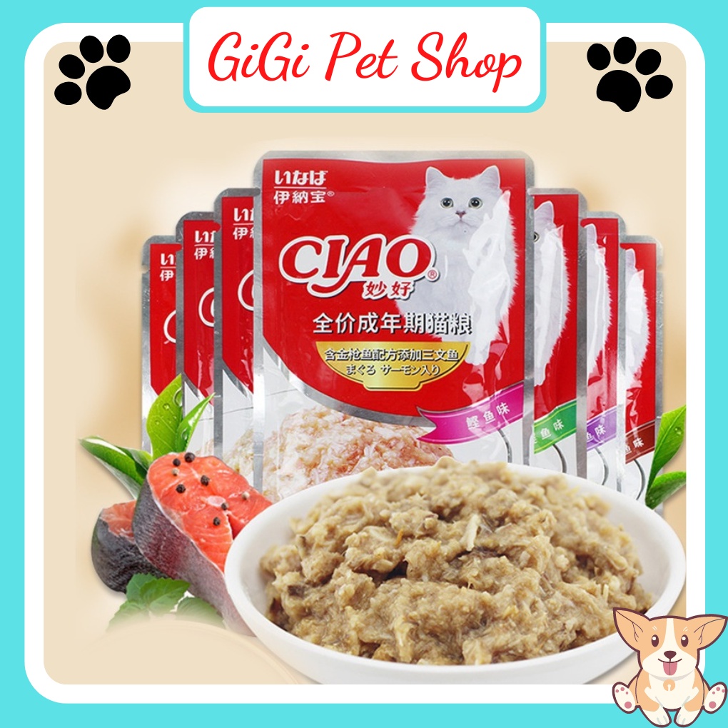 Pate cho mèo Ciao thức ăn cho thú cưng mèo lớn nhỏ trưởng thành nhiều vị gói 60 gram - GiGi Pet Shop