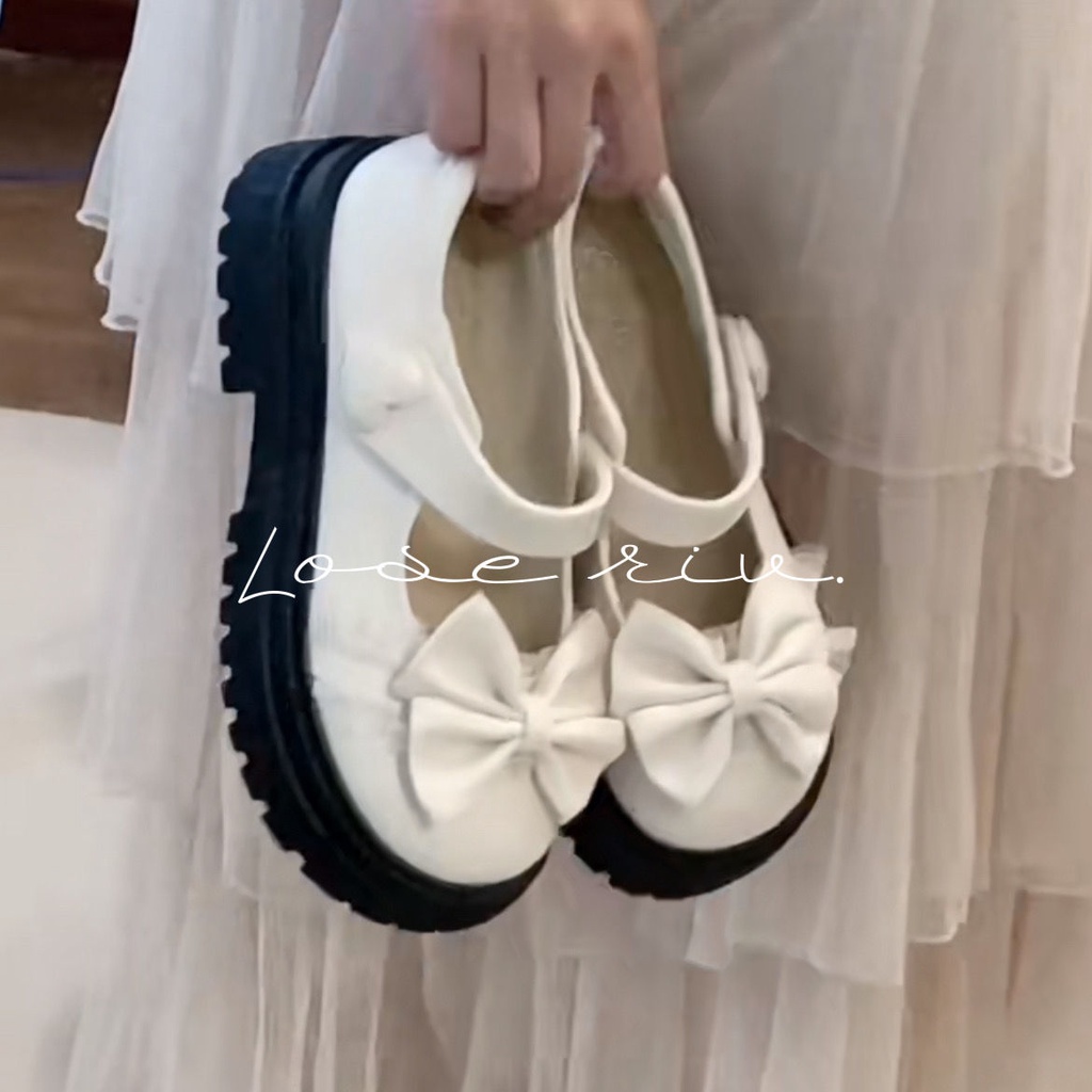 Giày Da Đế Dày Đính Nơ Phong Cách lolita Nhật Bản 2022 Cho Nữ