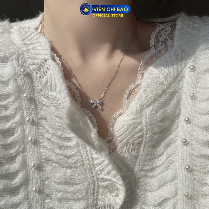 Dây chuyền bạc Bowtie, vòng cổ nữ hình cái nơ đính đá xinh xắn chất liệu bạc 925 phụ kiện trang sức Viễn Chí Bảo D400472