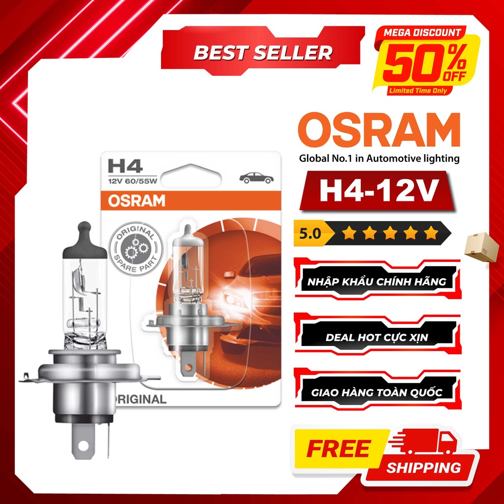 Bóng Đèn Halogen OSRAM Original H4 12V 60/55W Nhập Khẩu Chính Hãng