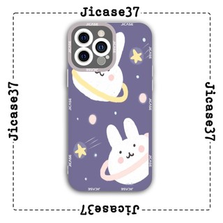 Ốp lưng iphone và samsung xiaomi oppo cạnh vuông Jicase Thỏ hoạt hình nền tím 
