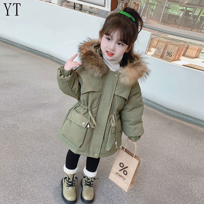 Hàng Có Sẵn Áo Khoác Đệm Cotton Len Lông Cừu Dày Giữ Ấm Dài Trung Bình Dành Cho Bé Gái
