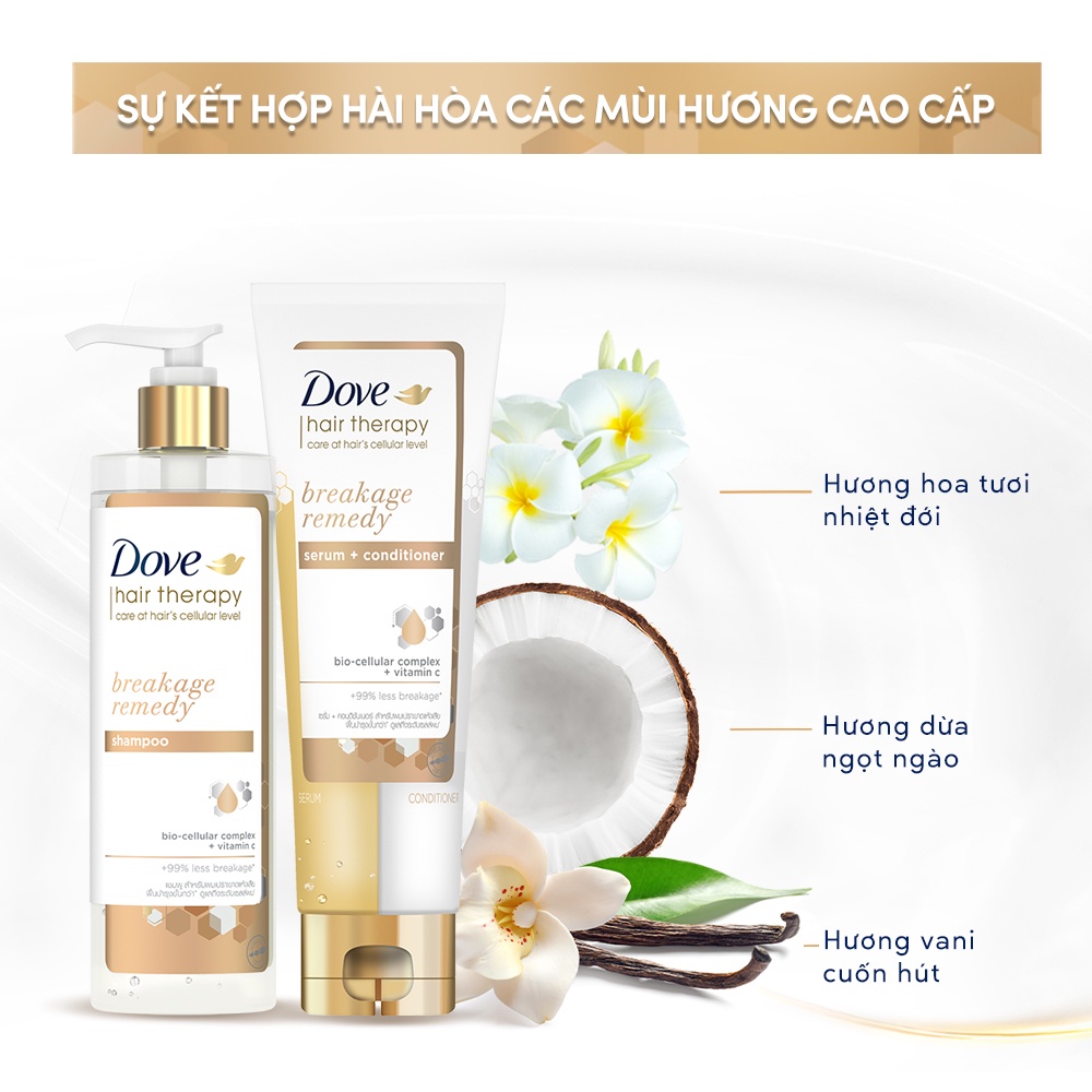 Dầu gội/Kem xả Serum 2 trong 1 Dove Hair Therapy Ngăn gãy rụng và Ngăn lão hóa 380ML/230ML (1 chai)