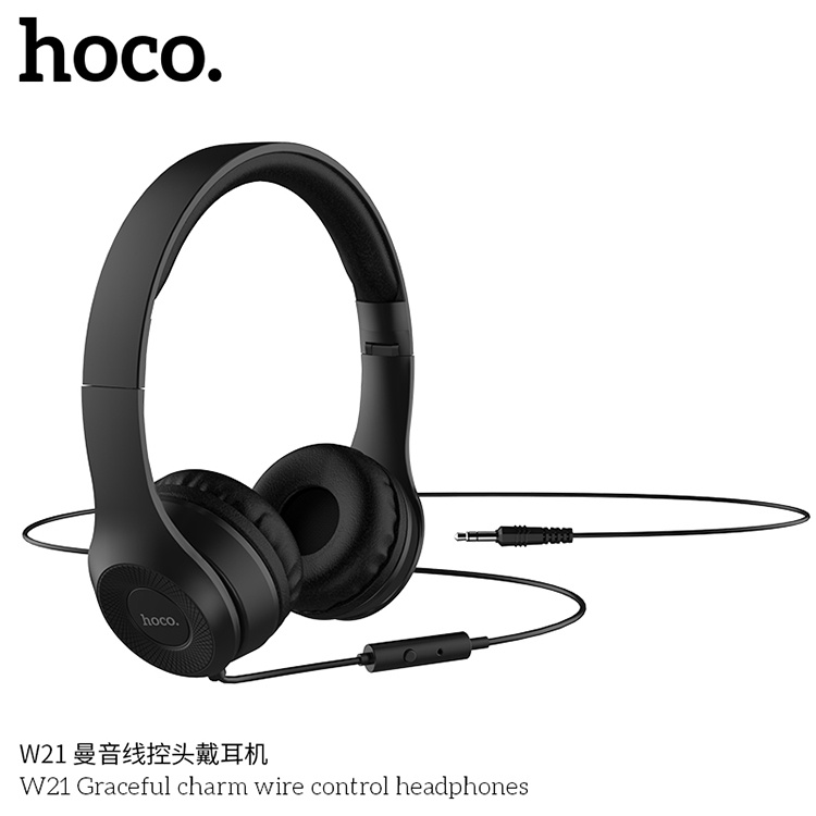 &quot;Tai nghe chụp đầu Hoco W21&quot; Kết nối jack 3.5mm, Mút đệm hạn chế âm thanh phát ra, giảm đau tai, dây dài 1.2m