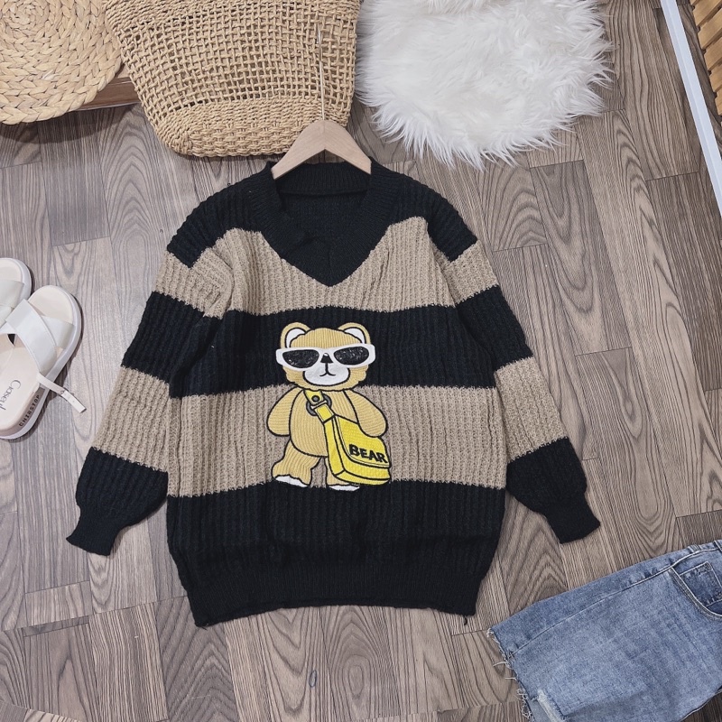 Áo len sọc gấu form rộng siêu xinh