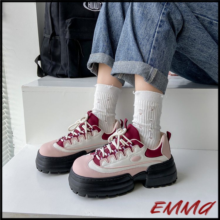 Giày sneaker Giày bánh mì độn đế Giày Thể Thao Đế Dày Mũi Tròn Đan Dây Chéo Phong Cách Retro Cho Nữ Giày ulzzang đế bánh mì Giày đế thấp Giày thể thao Giày nữ trắng