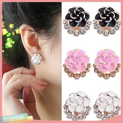 Đôi Khuyên Tai HìNh Hoa Sơn Trà ĐíNh Kim Cương Giả NhiềU MàU ThờI Trang Cho Nữ