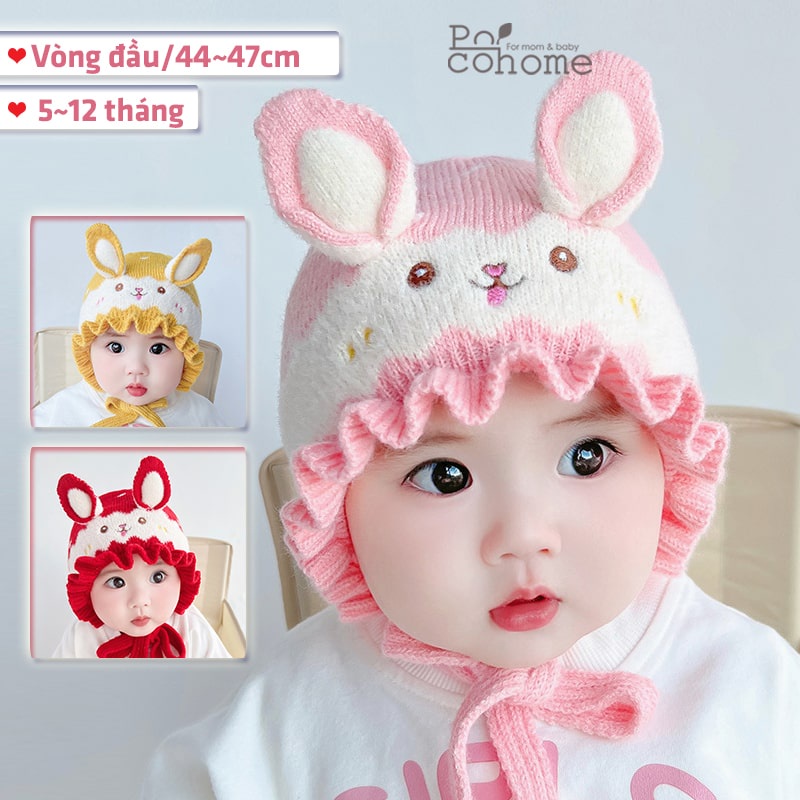 Nón len cho bé 5-12 tháng Thu Đông hoạt hình dễ thương, mũ len dệt kim trùm đầu giữ ấm tai phong cách Hàn Quốc Poco Home