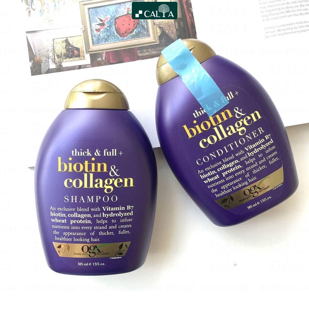 Dầu Xả Biotin Collagen OGX Dưỡng Dày Tóc, Giúp Tóc Bóng Mượt - Thick & Full + Biotin & Collagen Conditioner 385ml