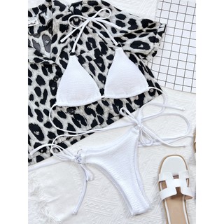 [BKN1188] <ÂU> SET BIKINI TRIANGLE ĐAN DÂY EO VẢI GÂN TRẮNG/CAM/NÂU/ĐEN( LỌT KHE)