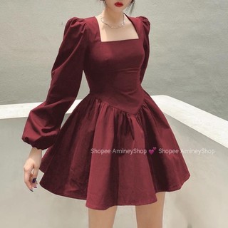 Đầm xoè cổ vuông tay phồng 3 màu hot kèm ảnh thật Amineyshop