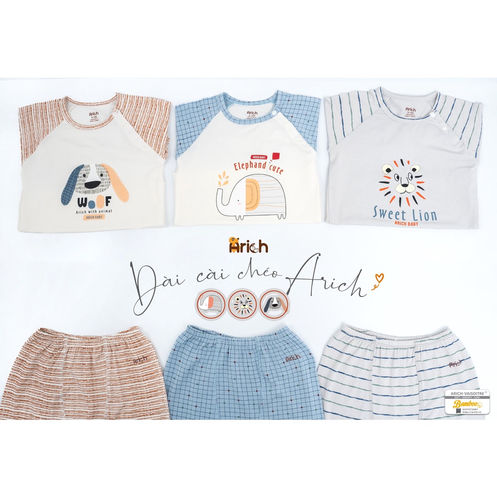 Bộ dài tay cài chéo phối hình vải sợi tre cao cấp Arich