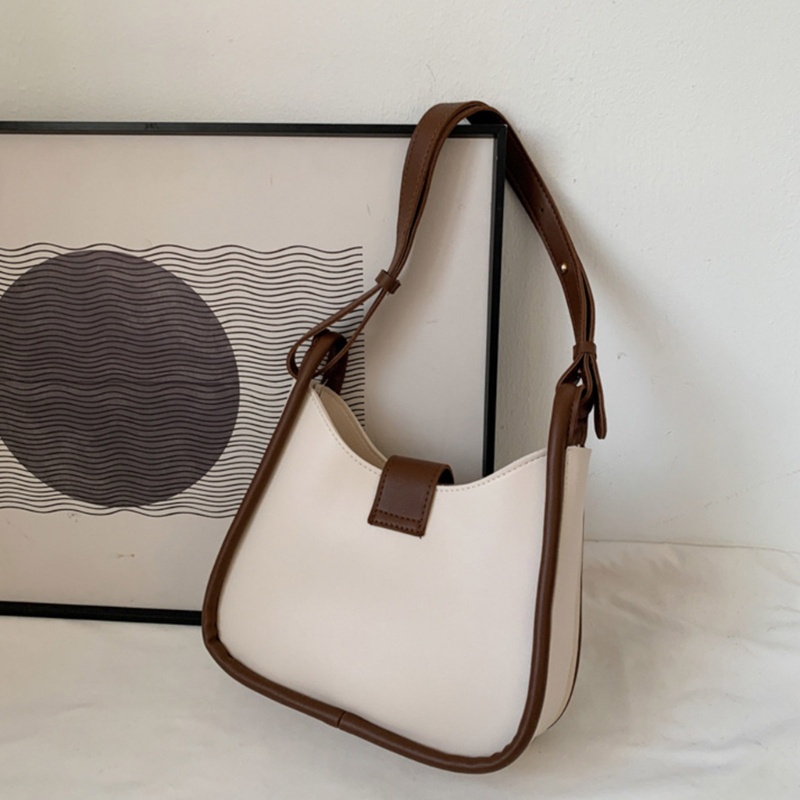 Túi Xách Đeo Dưới Cánh Tay Màu Khối Phong Cách Retro Dễ Phối Đồ Cho Nữ