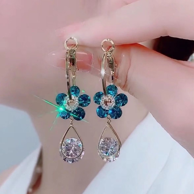 Hoa Tai Dáng Dài Đính Đá Pha Lê Hình Giọt Nước Thời Trang Cho Nữ