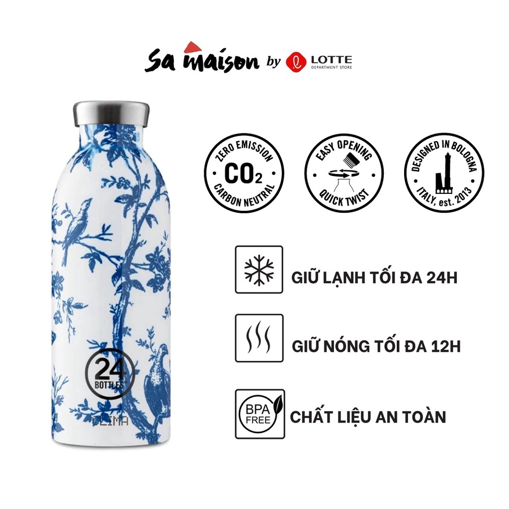 Bình giữ nhiệt chân không 24Bottles Clima 500ml, chất liệu thép không gỉ, họa tiết Silkroad