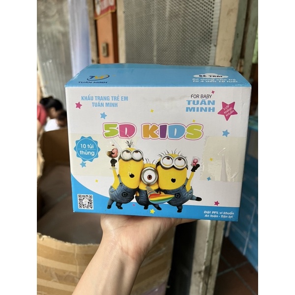 Hộp 100 Khẩu Trang TUẤN MINH 5D KIDS CHO BÉ YÊU (4-10 tuổi )