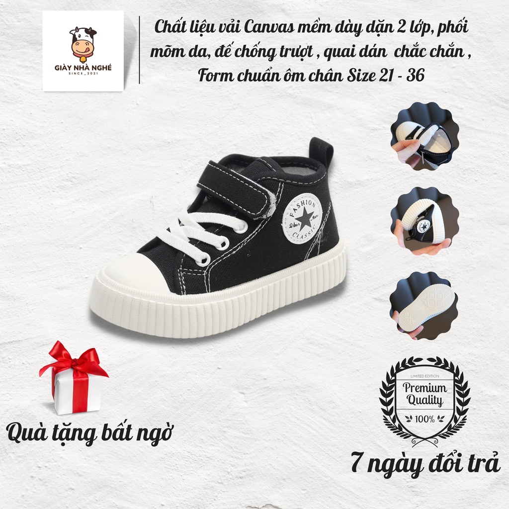 Giày thể thao cho bé - Giày thể thao cao cổ chất liệu vải canvas dày dặn phối da dáng C.V ôm chân màu sắc basic