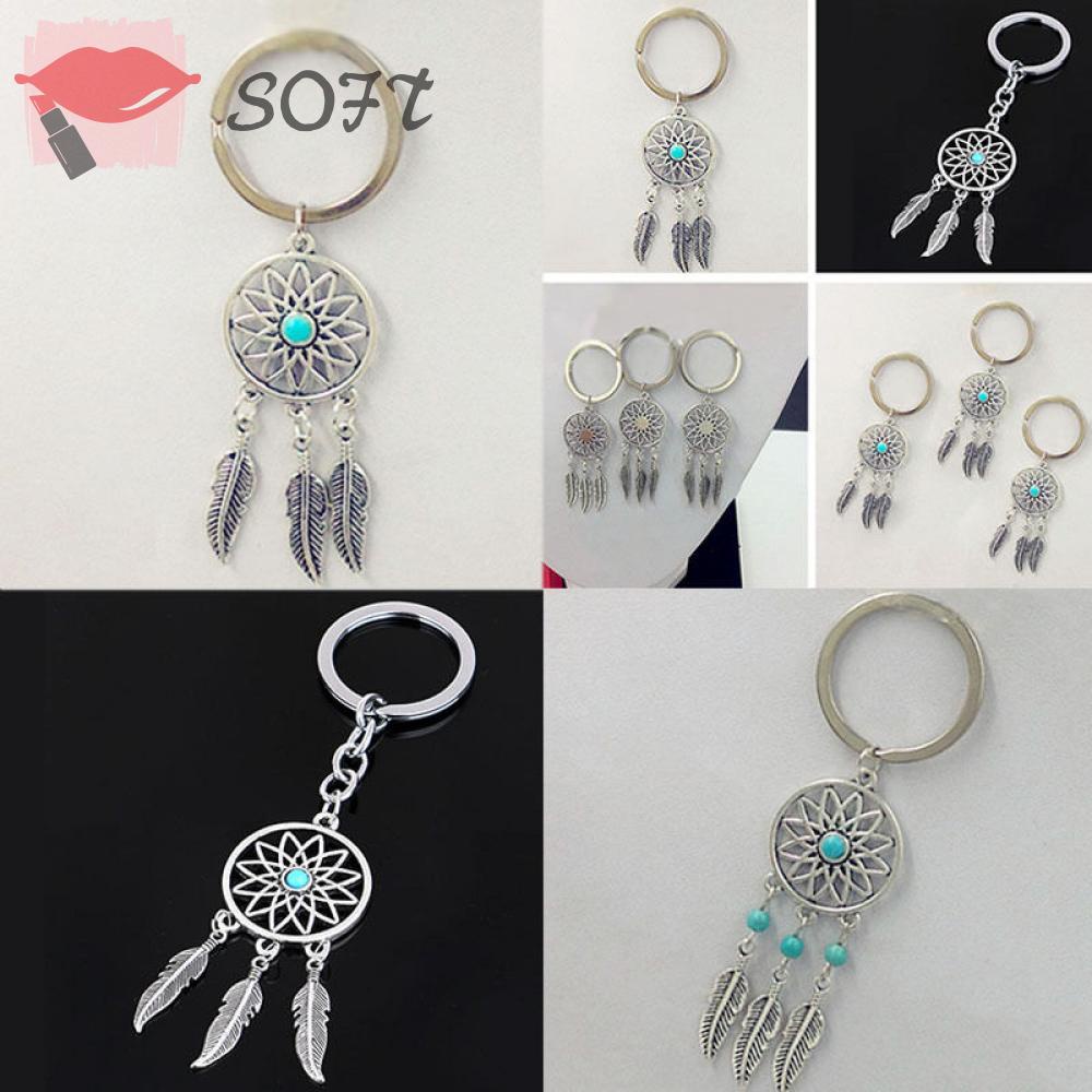 Móc khóa hình dreamcatcher phối lông vũ độc đáo sáng tạo