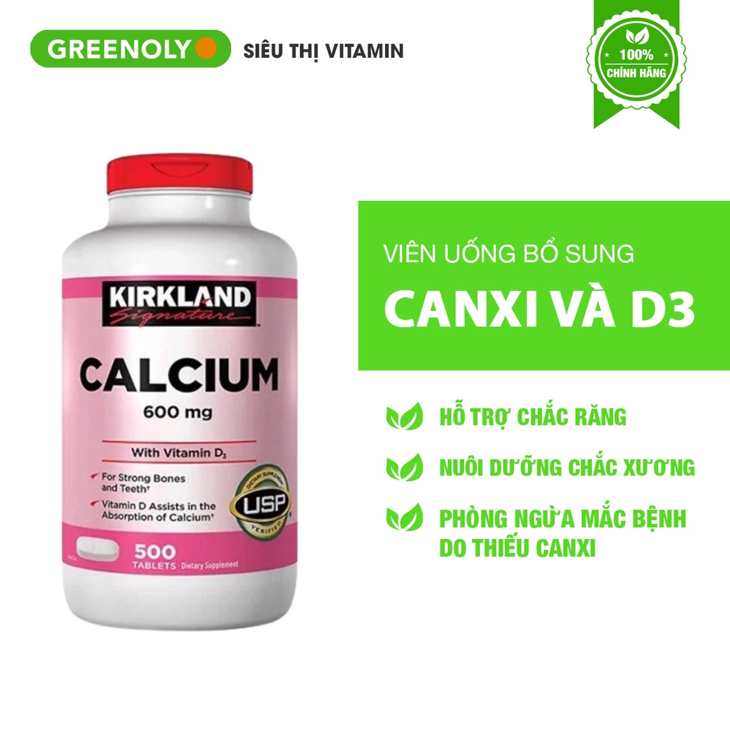 Kirkland Viên Uống Hỗ Trợ Bổ Sung Canxi 600mg &amp; Vitamin D3 Calcium 500 Viên