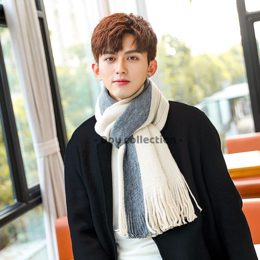 Khăn len quàng cổ nam, khăn len cashmere unisex trơn phối 2 màu thời trang thu dông - 40x200cm - PJN.ARC - mã LN032