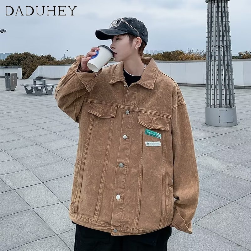 DaDuHey Hong Kong Style 2022 Autumn New Long Sleeve Denim Jacket Ins Men's Fashion and Handsome Loose Solid Color Jacket