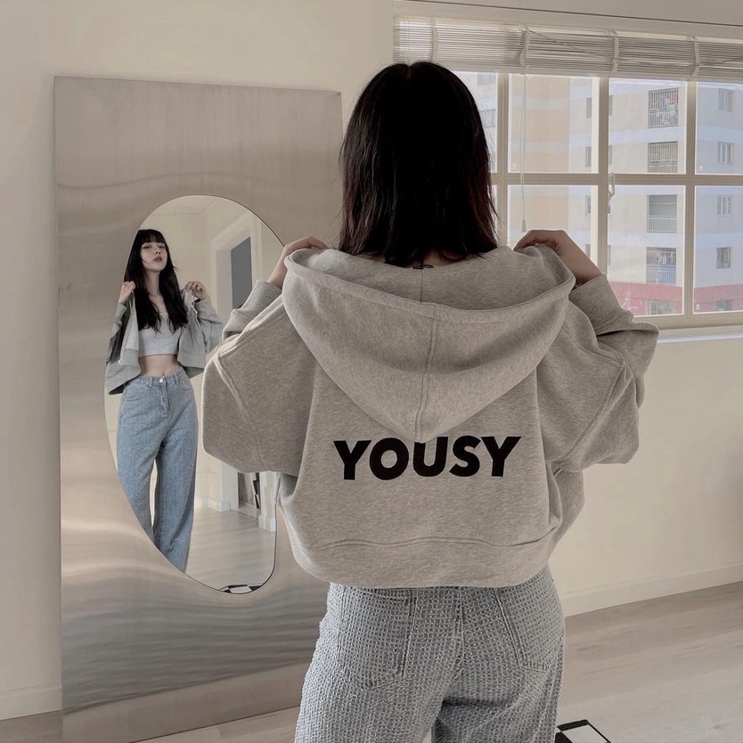 Áo Khoác Nỉ Hoodie Croptop Yousy Nữ, Áo Khoác Lửng Phong Cách Thể Thao Street Chất Dày Dặn Có Mũ 2 Lớp