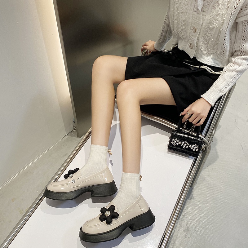 IELGY Giày Da In Hoa Thiết Kế Đơn Giản Dễ Phối Đồ Thời Trang Cho Nữ