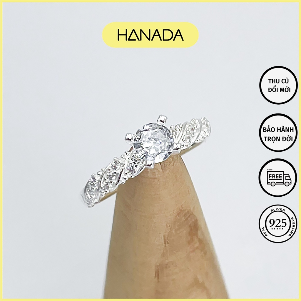 Nhẫn Bạc 925 Hanada Xoắn Đá Cao Lấp Lánh 1013 M11