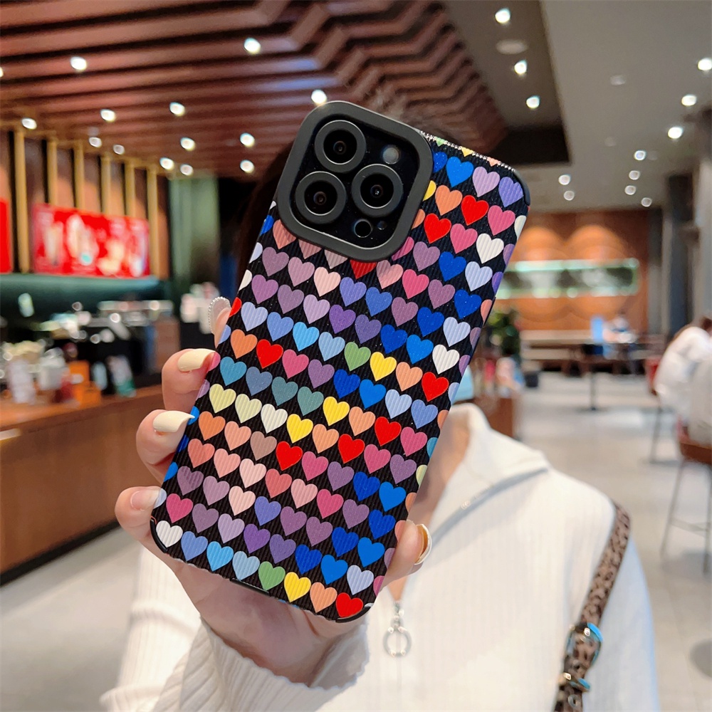 Ốp Điện Thoại Mềm Họa Tiết Trái Tim Nhiều Màu Sắc Cho iPhone 14 13 12 11 Pro Max 14 Plus 7 8 Plus X Xs Max XR