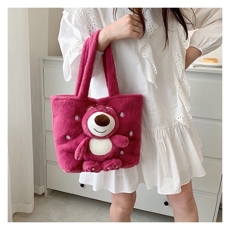 Túi Đeo Vai Gấu Hồng Lotso Lông Siêu Mịn, Siêu Dễ Thương, Màu Hồng Lovely Thời Trang a của kho A đảm