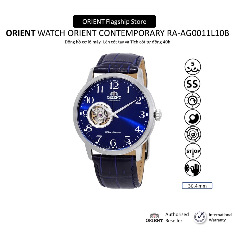 Đồng hồ nam Orient Watch Contemporary RA-AG0011L10B máy lộ cơ automatic mặt kính cường lực dây da đeo tay chính hãng