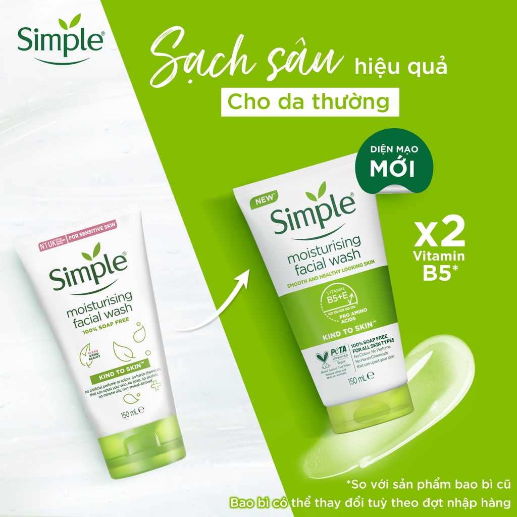 SỮA RỬA MẶT SIMPLE GIÚP DƯỠNG ẨM CHO DA TRÔNG KHỎE VÀ MỊN MÀNG 150ML [CHÍNH HÃNG ĐỘC QUYỀN] [DIỆN MẠO MỚI]