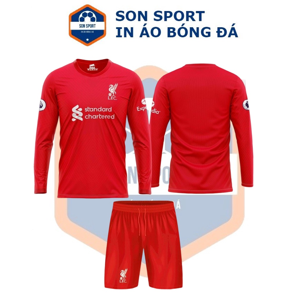 Bộ quần áo bóng đá Dài tay Thun thái CLB Liverpool 2 màu đỏ đen