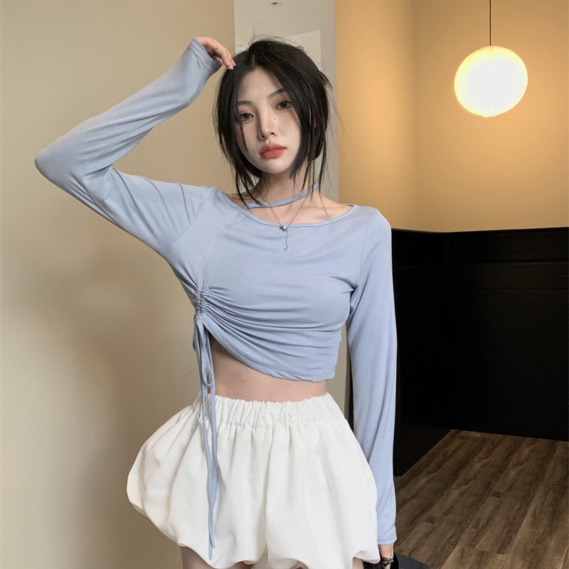 Áo kiểu SUXI tay dài ôm dáng vừa vặn phối dây rút thời trang xuân hè dành cho nữ