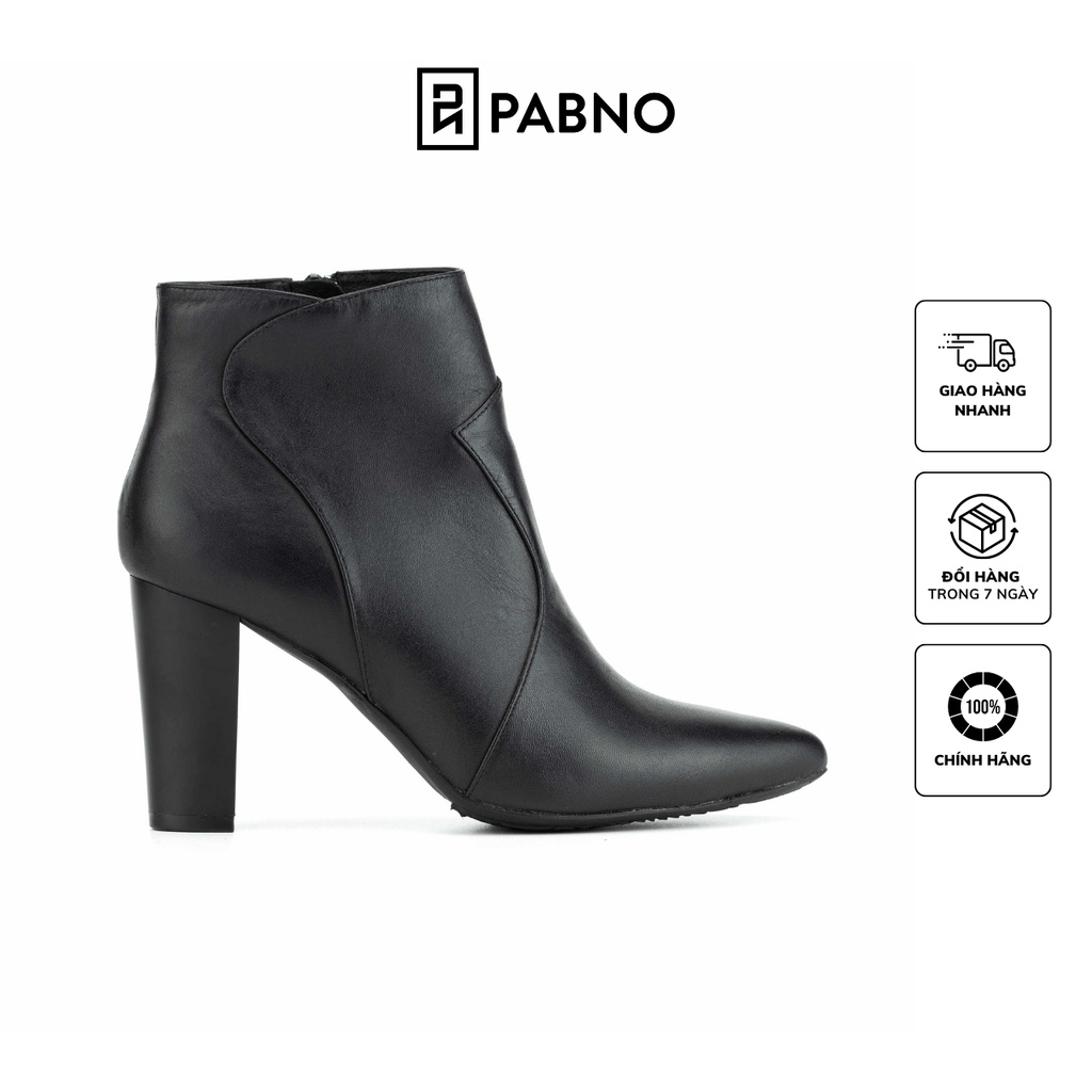 Boot nữ PABNO PN652, Giày Bốt nữ da mịn cổ cao gót vuông 8cm, Giày boot nữ chính hãng khóa bên mũi nhọn cao cấp