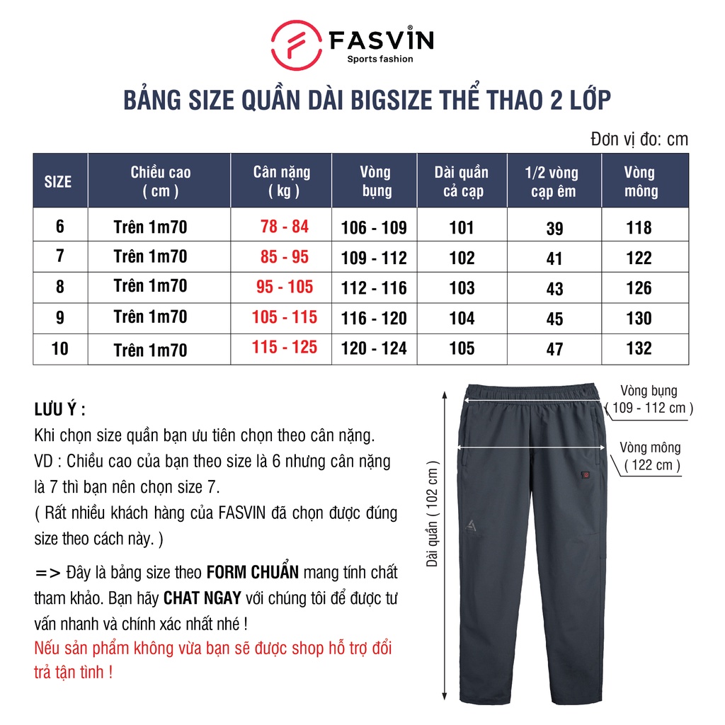 Quần Gió Nam BIG SIZE FASVIN QBC22183.HN Từ 80 Đến 120KG Ống Suông 02 Lớp Vải Đẹp Hàng Nhà Máy Tiện Dụng