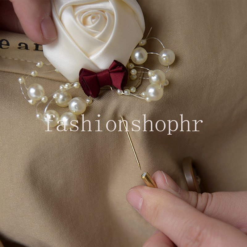 Ghim Cài Áo Vest Hình Hoa Hồng Lụa Màu Vàng Thời Trang Cho Chú Rể