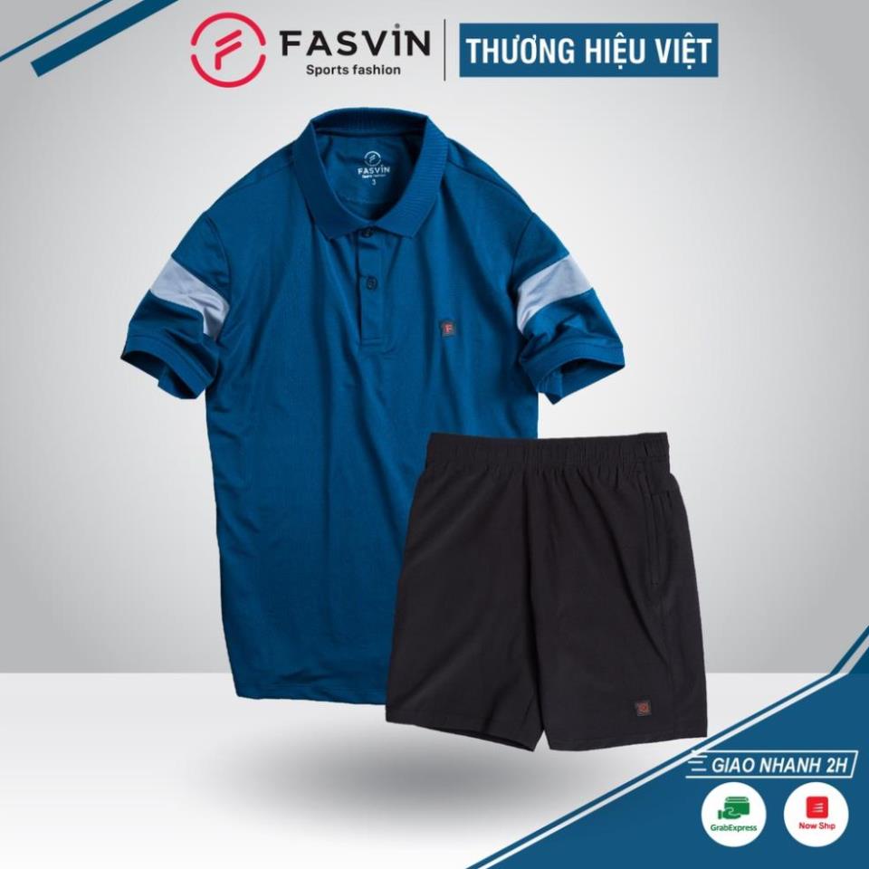 Bộ quần áo thun thể thao nam Fasvin AB22506.HN cộc tay cổ bẻ vải thể thao mềm nhẹ co giãn tốt ! ^