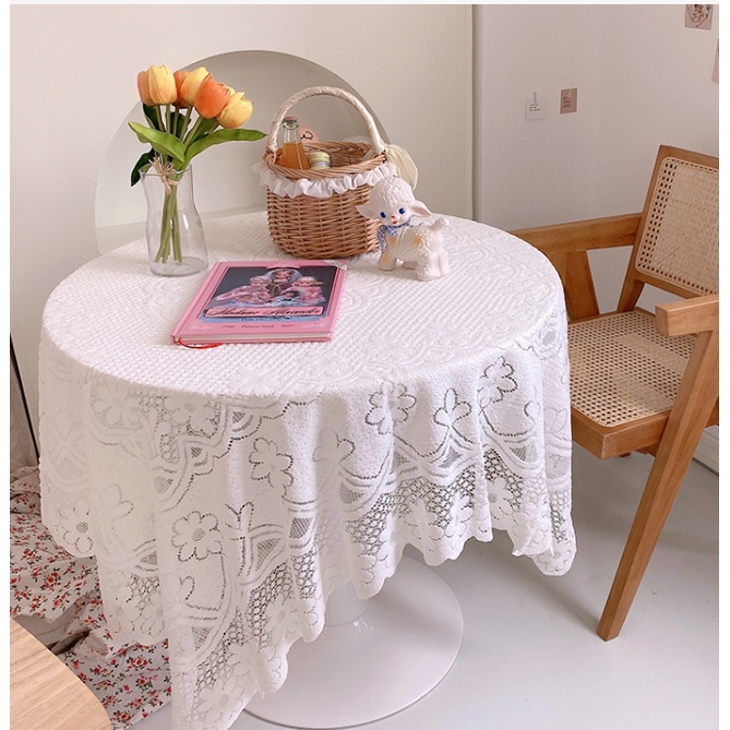 Khăn trải bàn vải ren phong cách Bắc Âu. Vải ren decor shop, trang trí kệ tủ đẹp Sun_decor