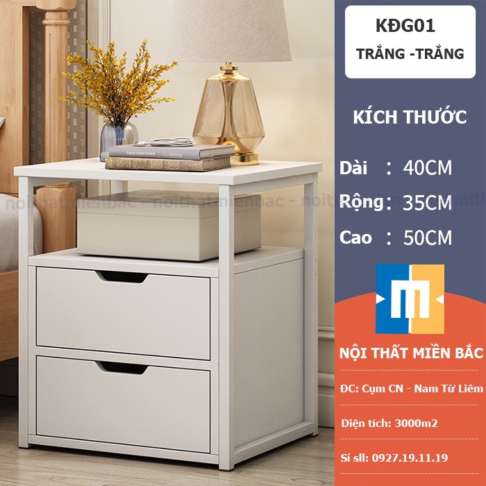 Kệ tủ đầu giường có 2 ngăn kéo đựng đồ, khung sắt sơn tĩnh điện - KDG01