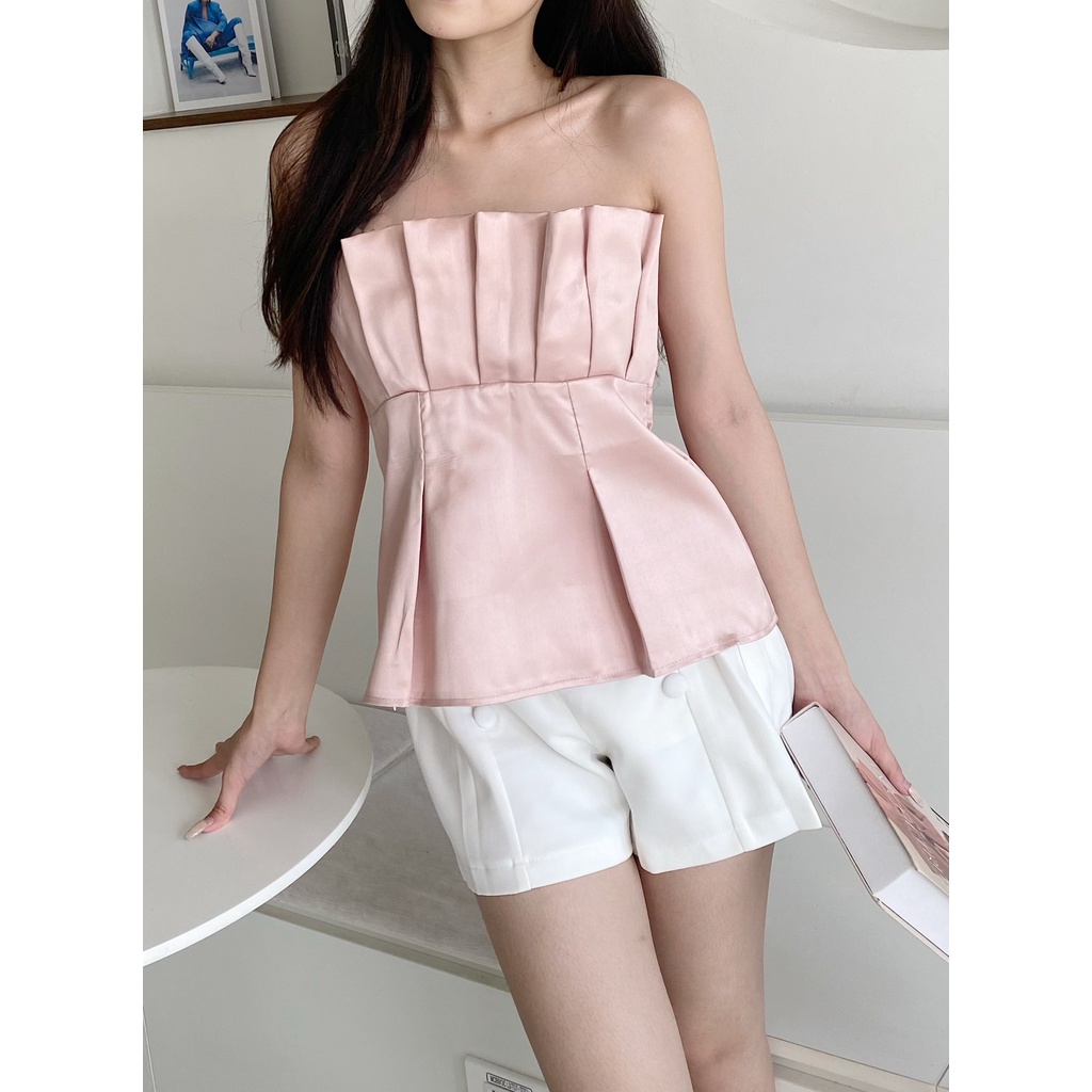 YU CHERRY | Áo ống nữ có dây cột ở cổ Lotus Halter Tube Top YA431
