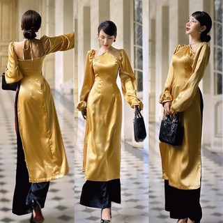 (Hình thật sản phẩm) Set áo dài cách Tân satin lụa sang chảnh Yn