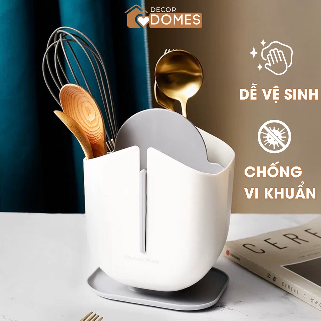 Hộp đựng đũa muỗng chất liệu nhựa cao cấp, khay đựng thìa đũa có khay hứng nước chống ẩm ướt