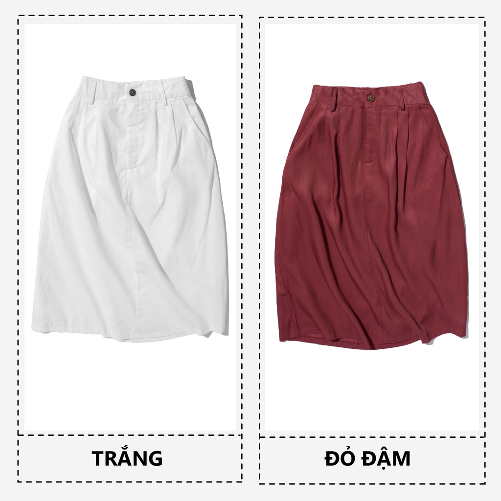 Chân váy kaki dài lưng thun midi hai màu trắng đỏ Lady MIRABOZZI MSKF007 SP08
